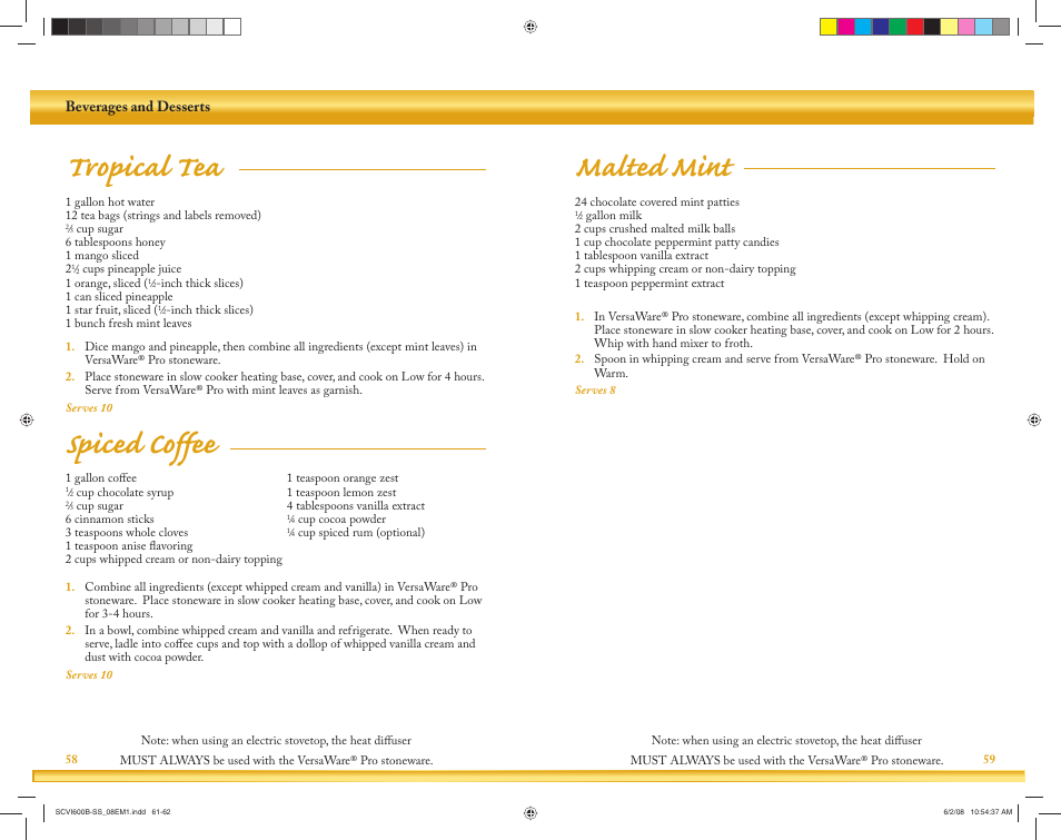 Tropical tea, Spiced coffee, Malted mint | Crock-Pot VersaWare Pro User Manual | Page 31 / 33