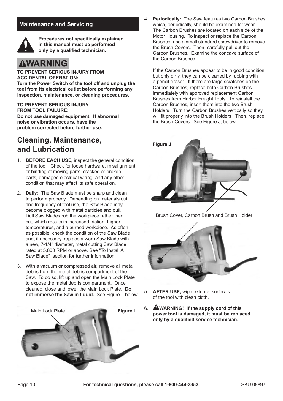 Cleaning, maintenance, and lubrication | Chicago Electric 7-1/4" Circular Metal Cut Saw 8897 User Manual | Page 10 / 14