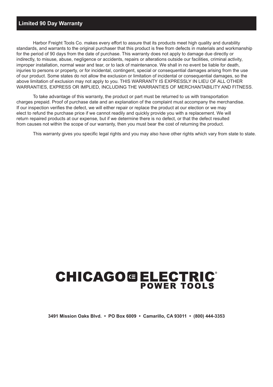 Chicago Electric 7-1/4" Circular Metal Cut Saw 8897 User Manual | Page 14 / 14