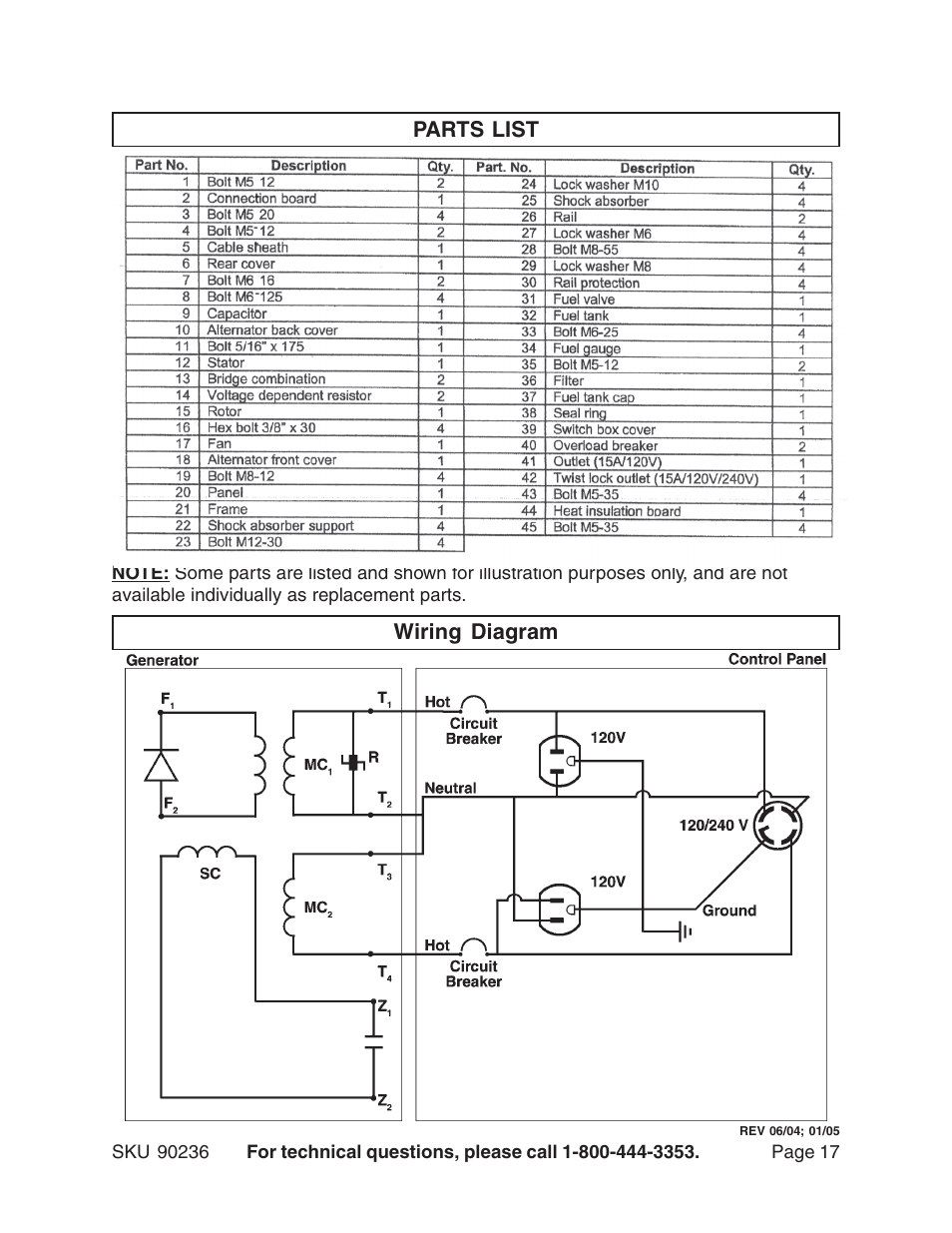 Parts list, Wiring diagram | Chicago Electric 90236 User Manual | Page 17 / 18