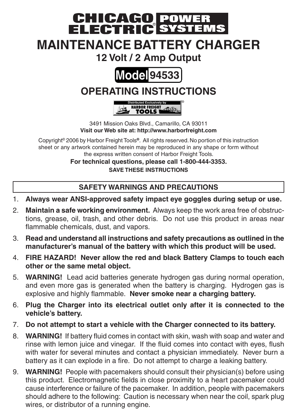 Chicago Electric 94533 User Manual | 5 pages