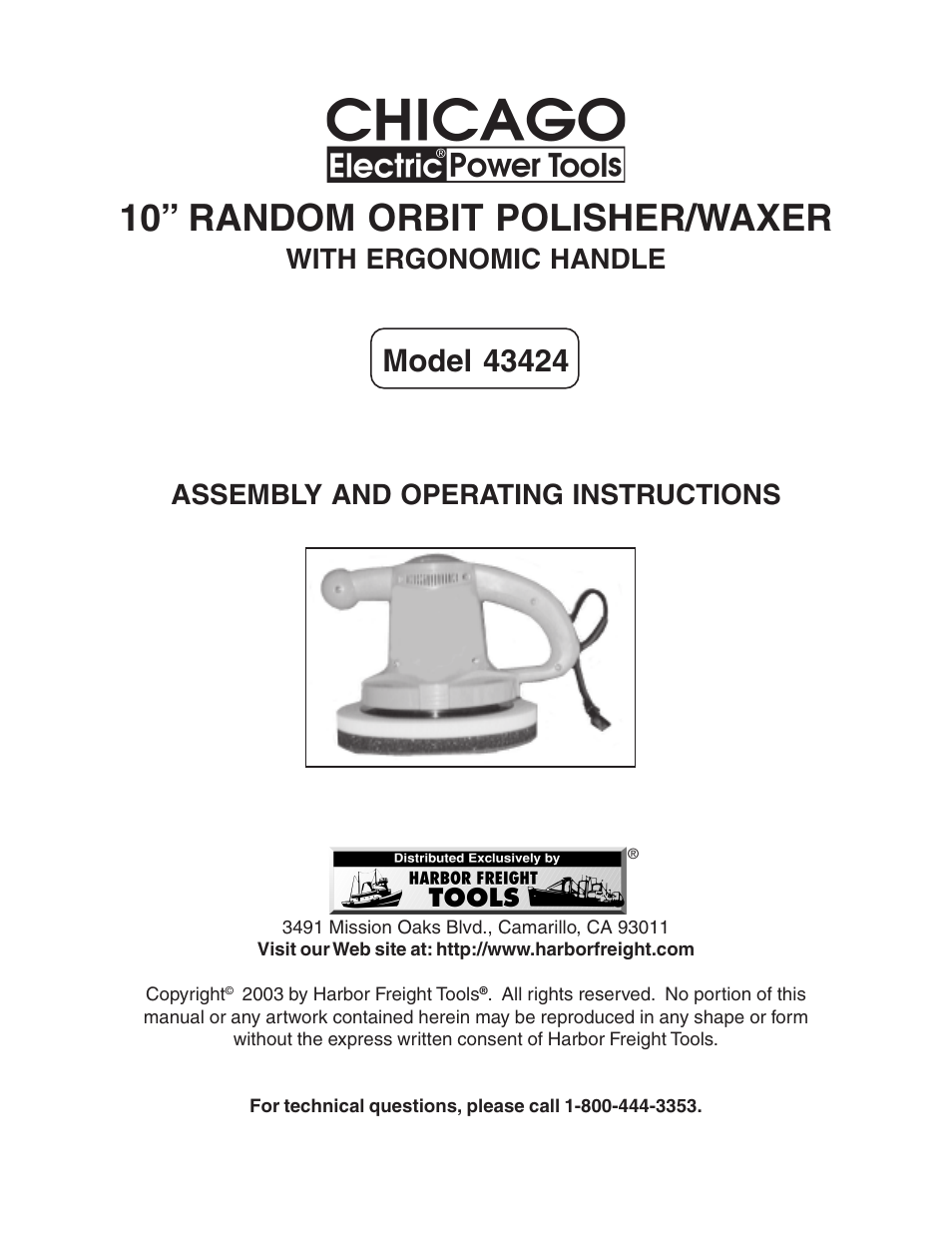 Chicago Electric 10" Ramdon Orbit Polisher/Waxer 43424 User Manual | 14 pages