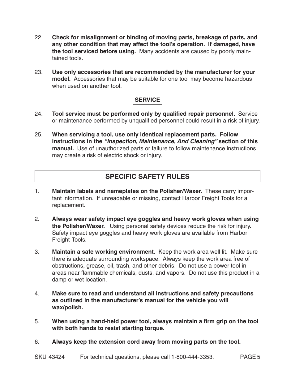 Chicago Electric 10" Ramdon Orbit Polisher/Waxer 43424 User Manual | Page 5 / 14