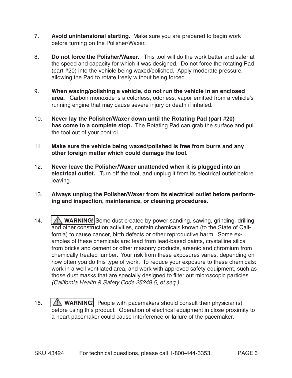 Chicago Electric 10" Ramdon Orbit Polisher/Waxer 43424 User Manual | Page 6 / 14