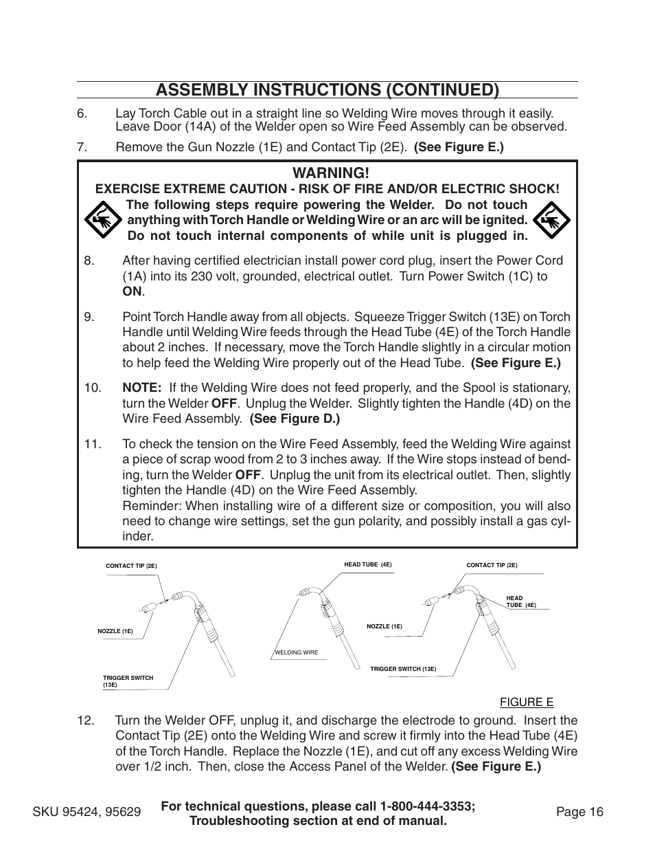 Assembly instructions (continued), Warning | Chicago Electric 95424 User Manual | Page 16 / 39