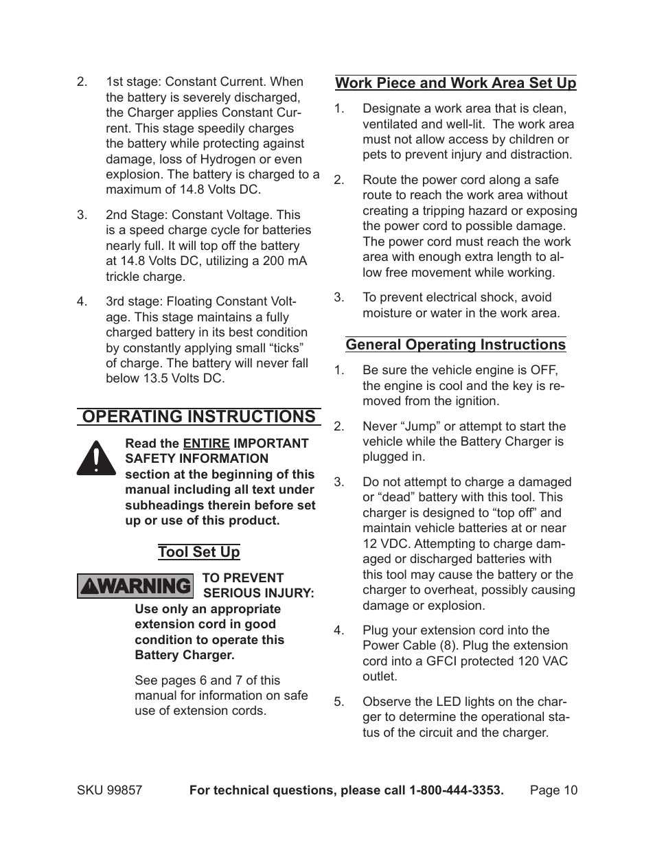 Operating instructions | Chicago Electric Chicago Power Electric Systems 1.5 AMP Electronic Onboard Battery Charger 99857 User Manual | Page 10 / 14