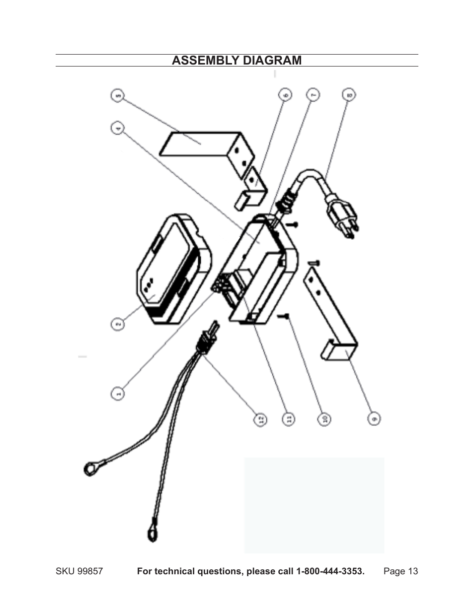 Assembly diagram | Chicago Electric Chicago Power Electric Systems 1.5 AMP Electronic Onboard Battery Charger 99857 User Manual | Page 13 / 14