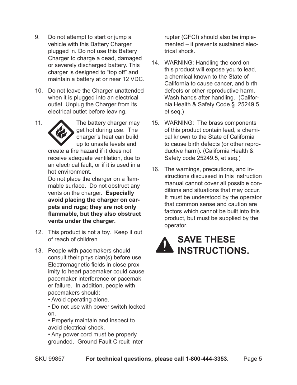 Save these instructions | Chicago Electric Chicago Power Electric Systems 1.5 AMP Electronic Onboard Battery Charger 99857 User Manual | Page 5 / 14