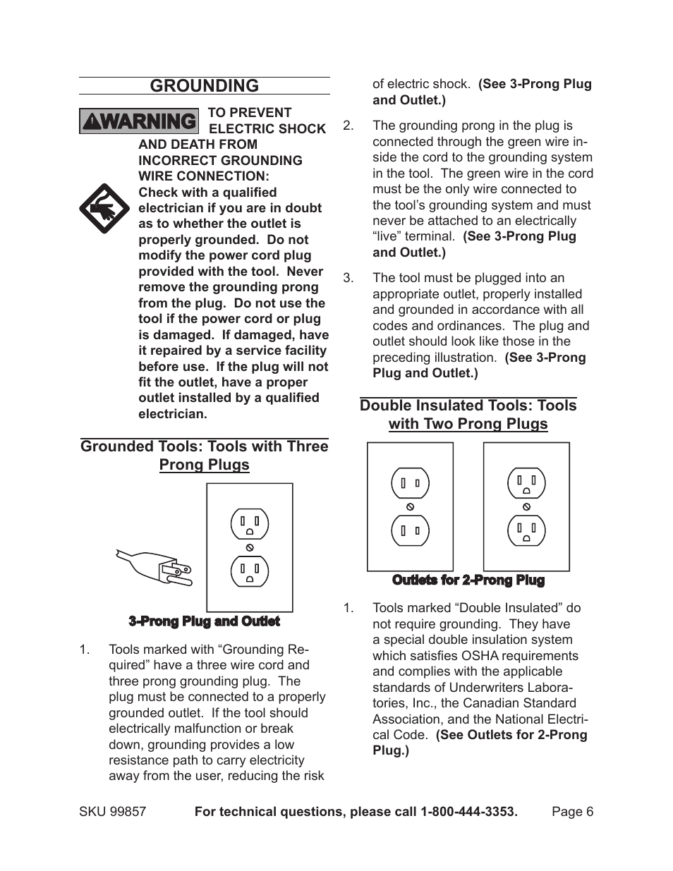 Grounding | Chicago Electric Chicago Power Electric Systems 1.5 AMP Electronic Onboard Battery Charger 99857 User Manual | Page 6 / 14