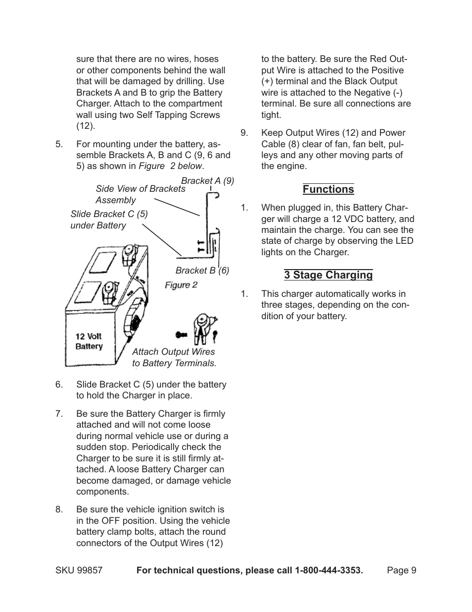 Chicago Electric Chicago Power Electric Systems 1.5 AMP Electronic Onboard Battery Charger 99857 User Manual | Page 9 / 14