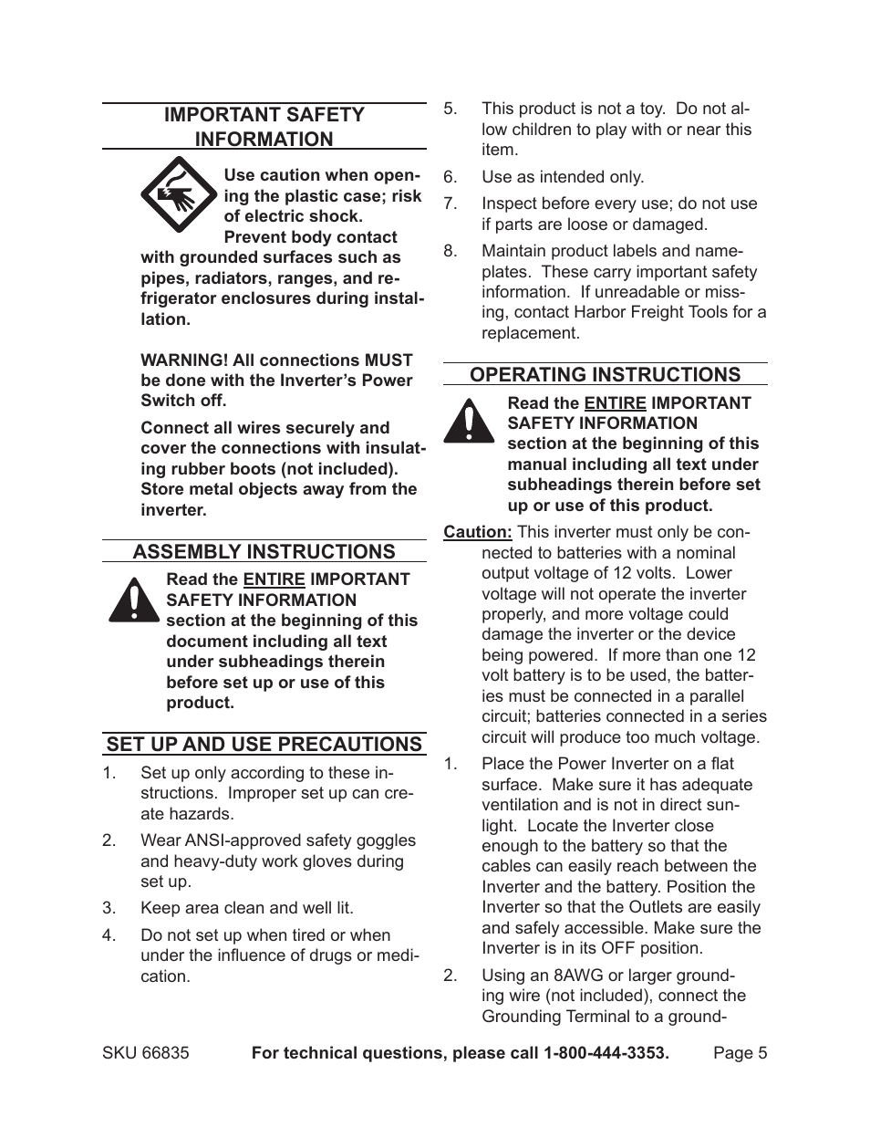 Chicago Electric PURE SINE WAVE 66835 User Manual | Page 5 / 10