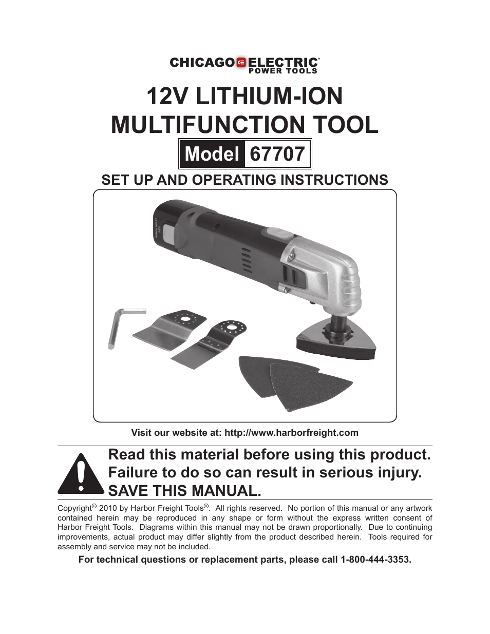 Chicago Electric 12V Lithium-Ion Multifunction Tool 67707 User Manual | 15 pages