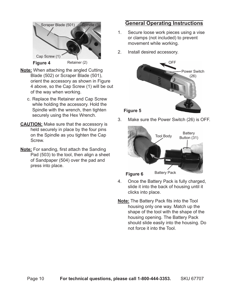 General operating instructions | Chicago Electric 12V Lithium-Ion Multifunction Tool 67707 User Manual | Page 10 / 15