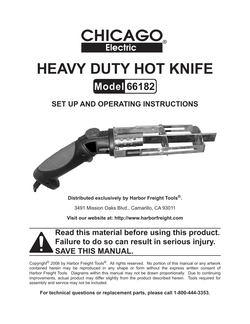 Chicago Electric Heavy Duty Hot Knife 66182 User Manual | 11 pages