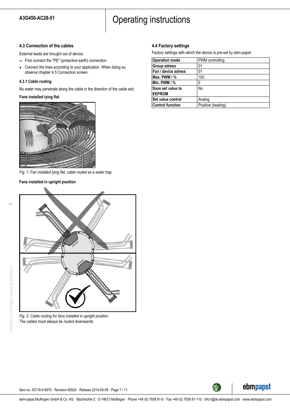 Operating instructions | ebm-papst A3G450-AC28-51 User Manual | Page 7 / 11