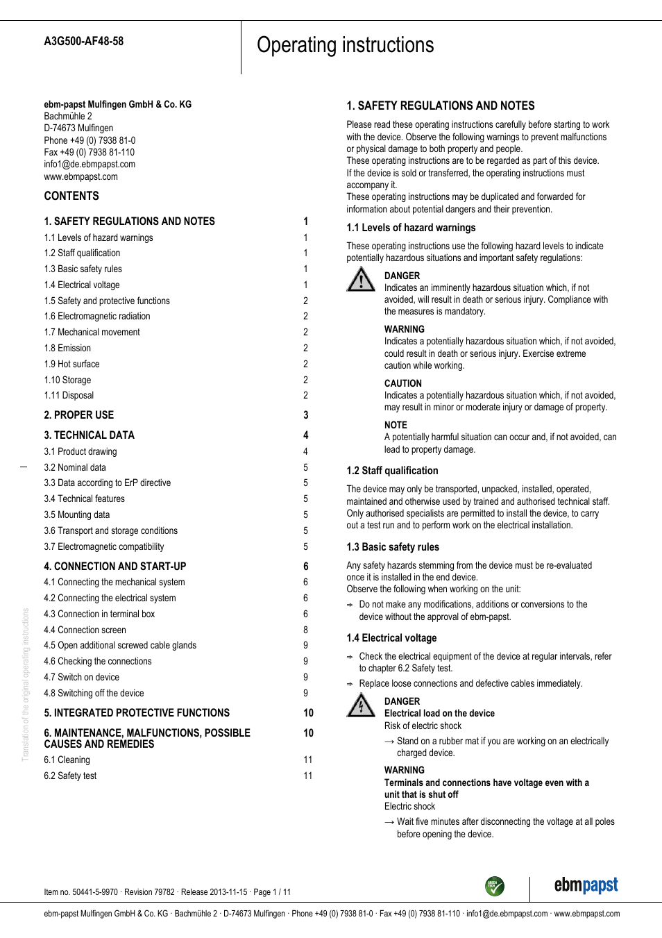 ebm-papst A3G500-AF48-58 User Manual | 11 pages