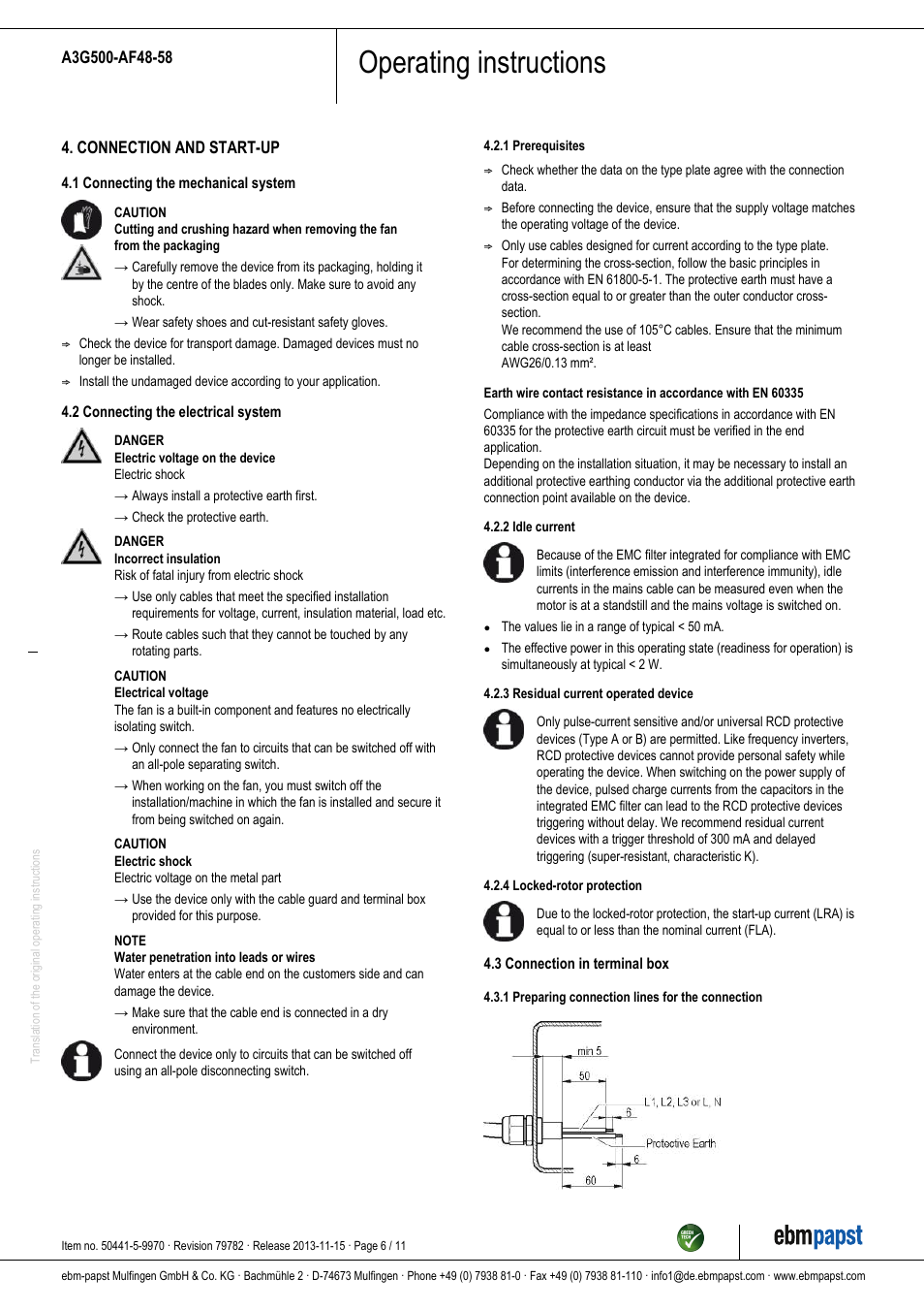 Operating instructions | ebm-papst A3G500-AF48-58 User Manual | Page 6 / 11