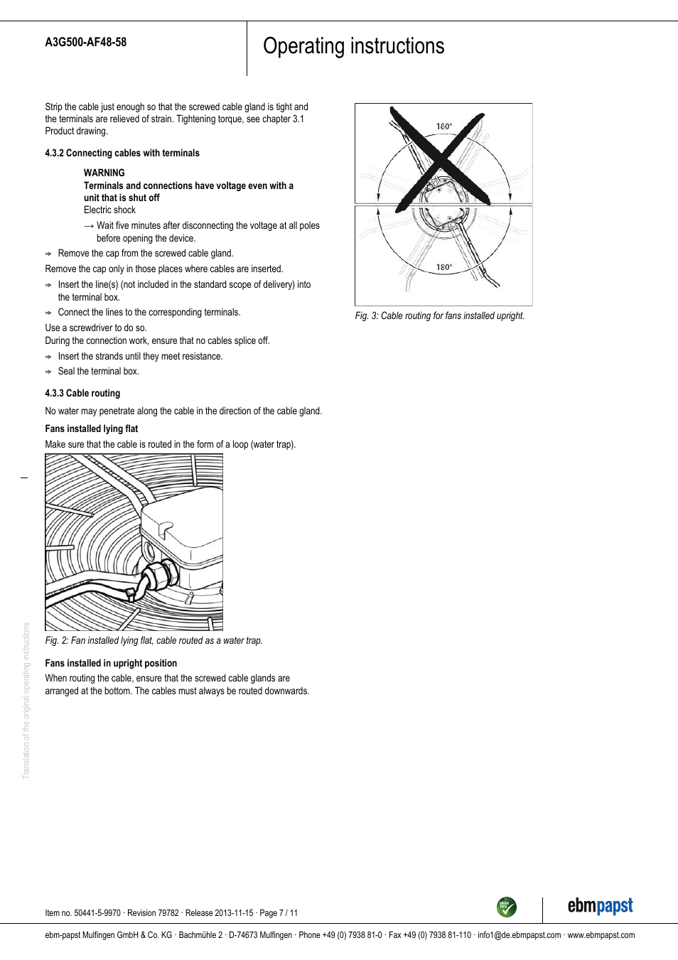 Operating instructions | ebm-papst A3G500-AF48-58 User Manual | Page 7 / 11