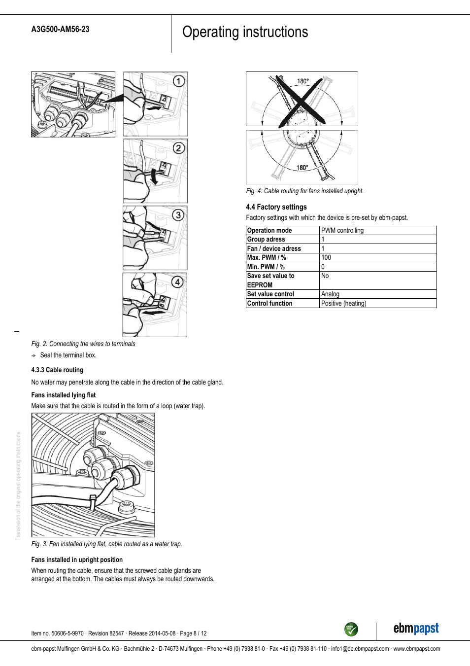 Operating instructions | ebm-papst A3G500-AM56-23 User Manual | Page 8 / 12