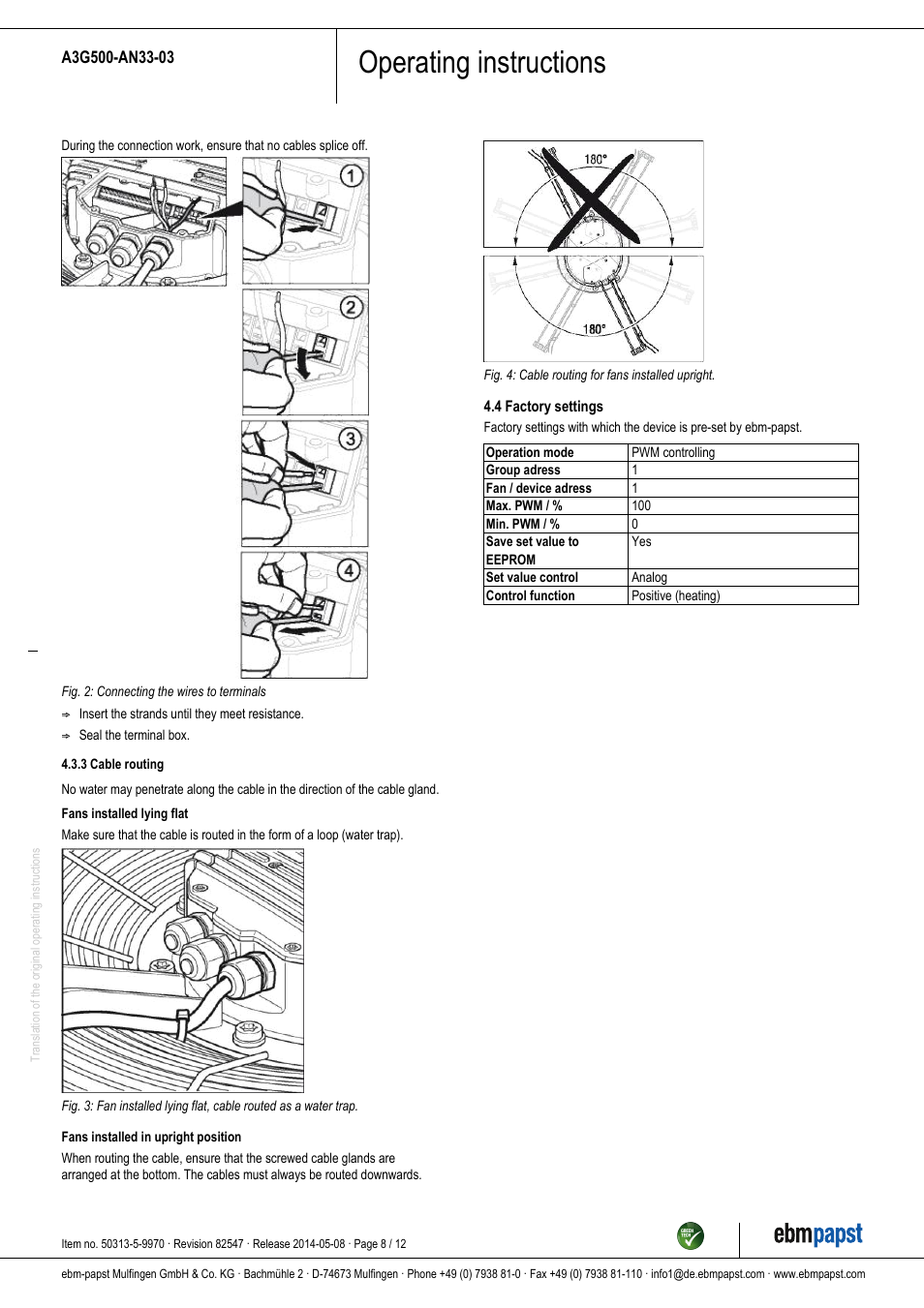 Operating instructions | ebm-papst A3G500-AN33-03 User Manual | Page 8 / 12