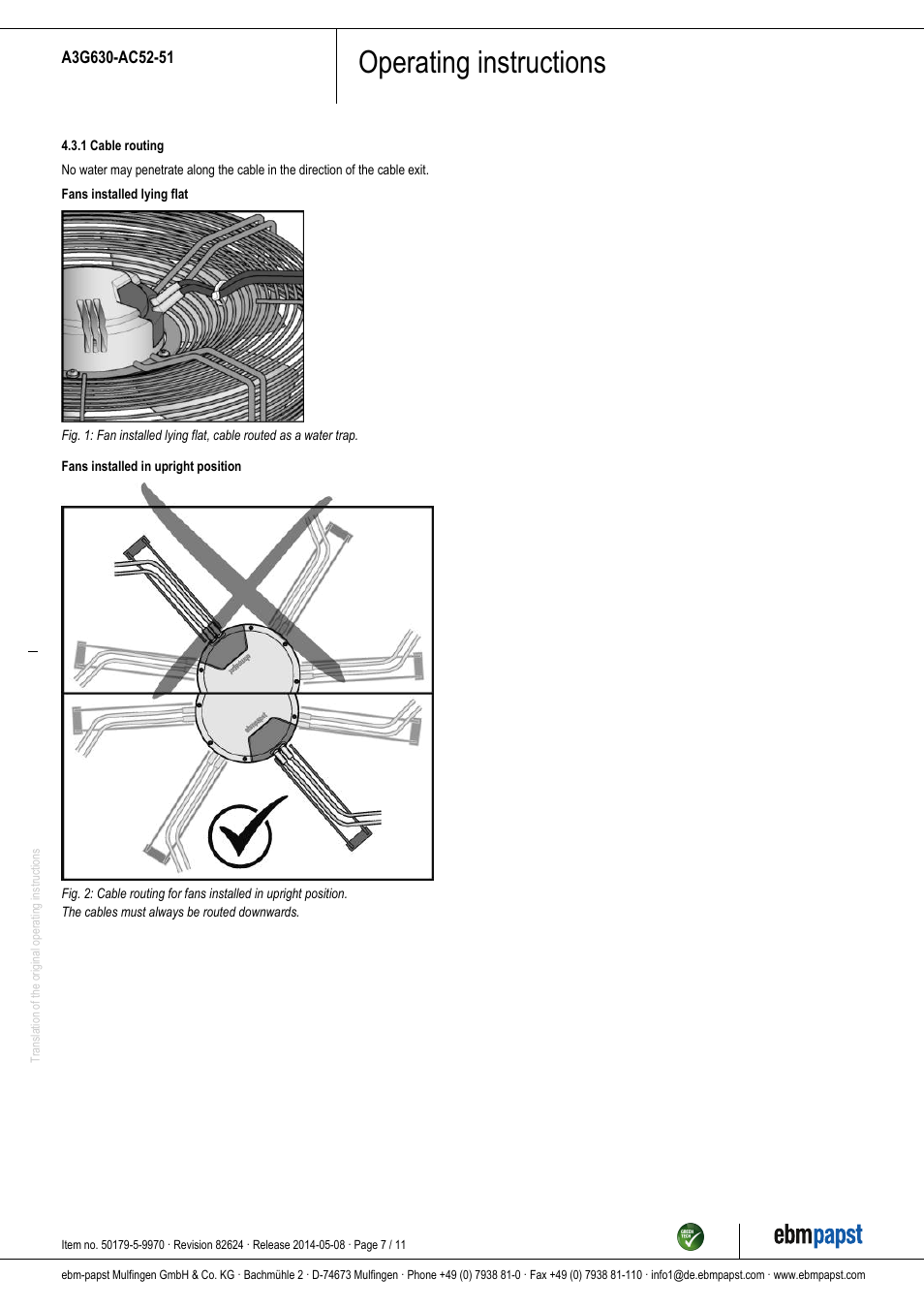 Operating instructions | ebm-papst A3G630-AC52-51 User Manual | Page 7 / 11