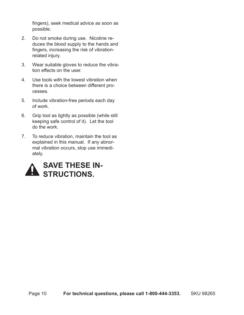 Save these in- structions | Chicago Electric 1.5HP 7" Bridge Tile Saw 98265 User Manual | Page 10 / 21