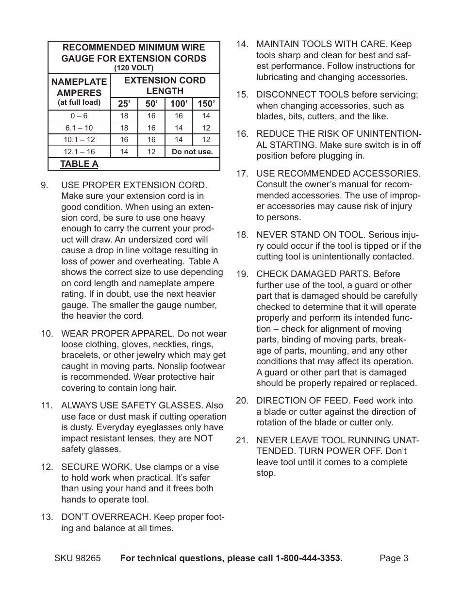 Chicago Electric 1.5HP 7" Bridge Tile Saw 98265 User Manual | Page 3 / 21