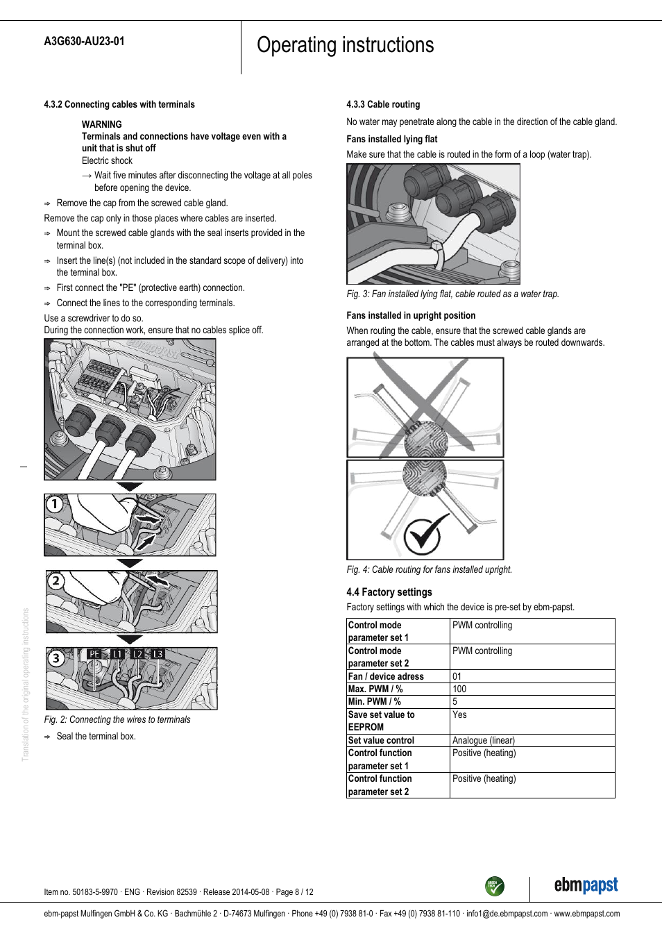 Operating instructions | ebm-papst A3G630-AU23-01 User Manual | Page 8 / 12