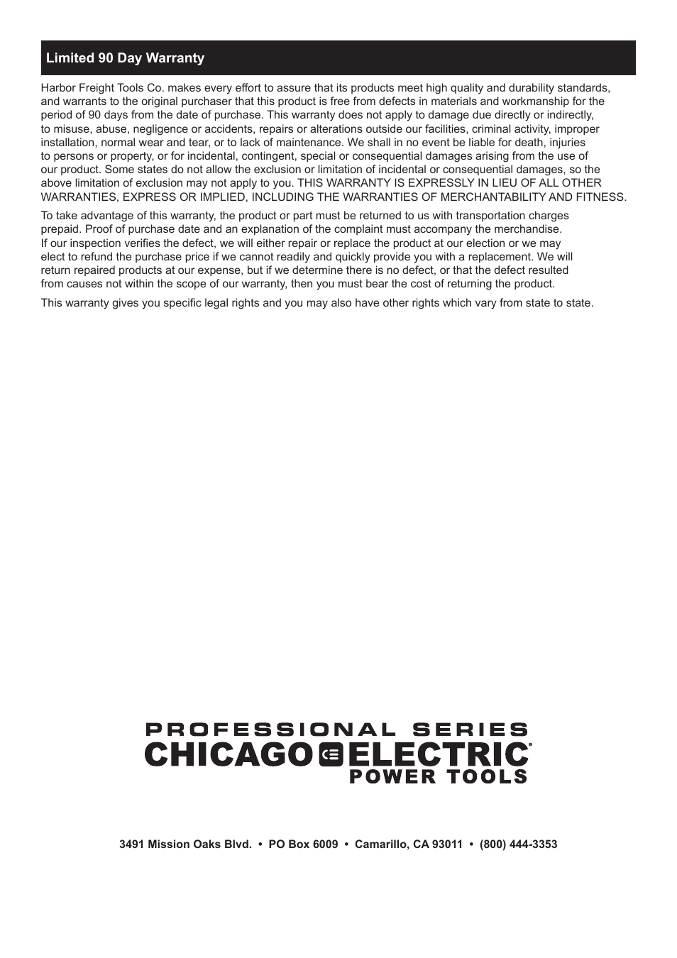 Chicago Electric 1/2" vaRiaBle SPeeD ReveRSiBle HEAVY DUTY DRILL 69452 User Manual | Page 16 / 16