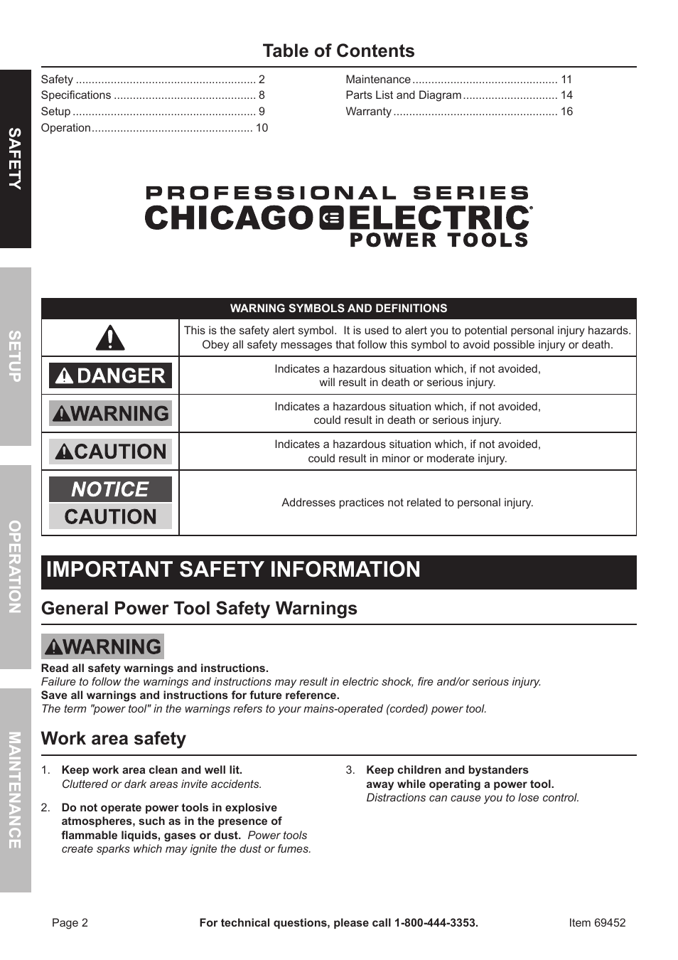 Chicago Electric 1/2" vaRiaBle SPeeD ReveRSiBle HEAVY DUTY DRILL 69452 User Manual | Page 2 / 16