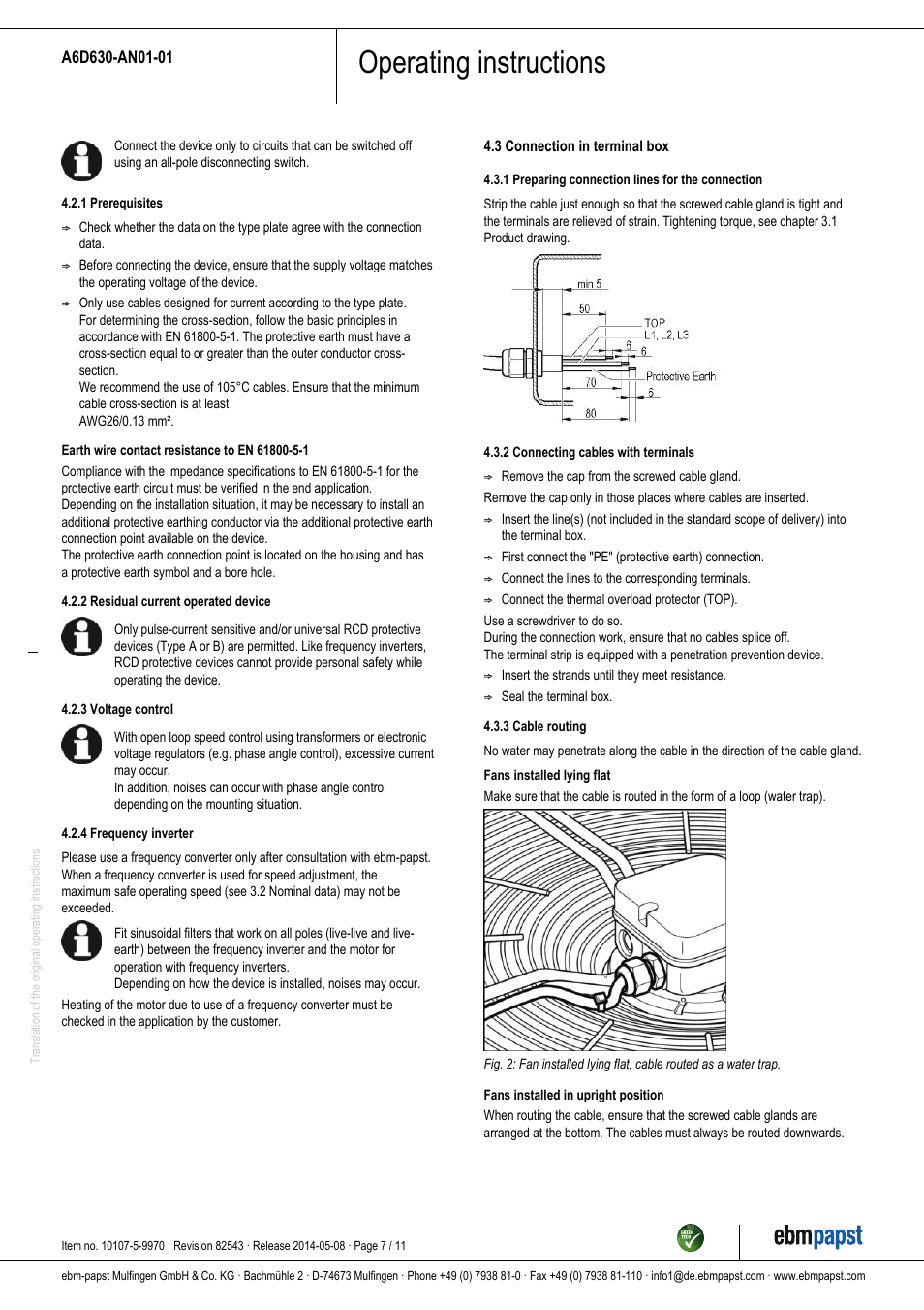 Operating instructions | ebm-papst A6D630-AN01-01 User Manual | Page 7 / 11