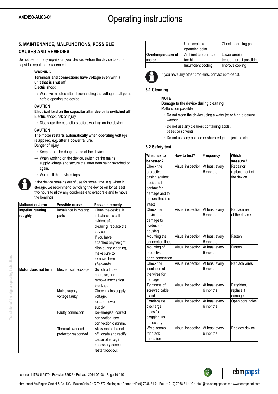 Operating instructions | ebm-papst A4E450-AU03-01 User Manual | Page 10 / 10