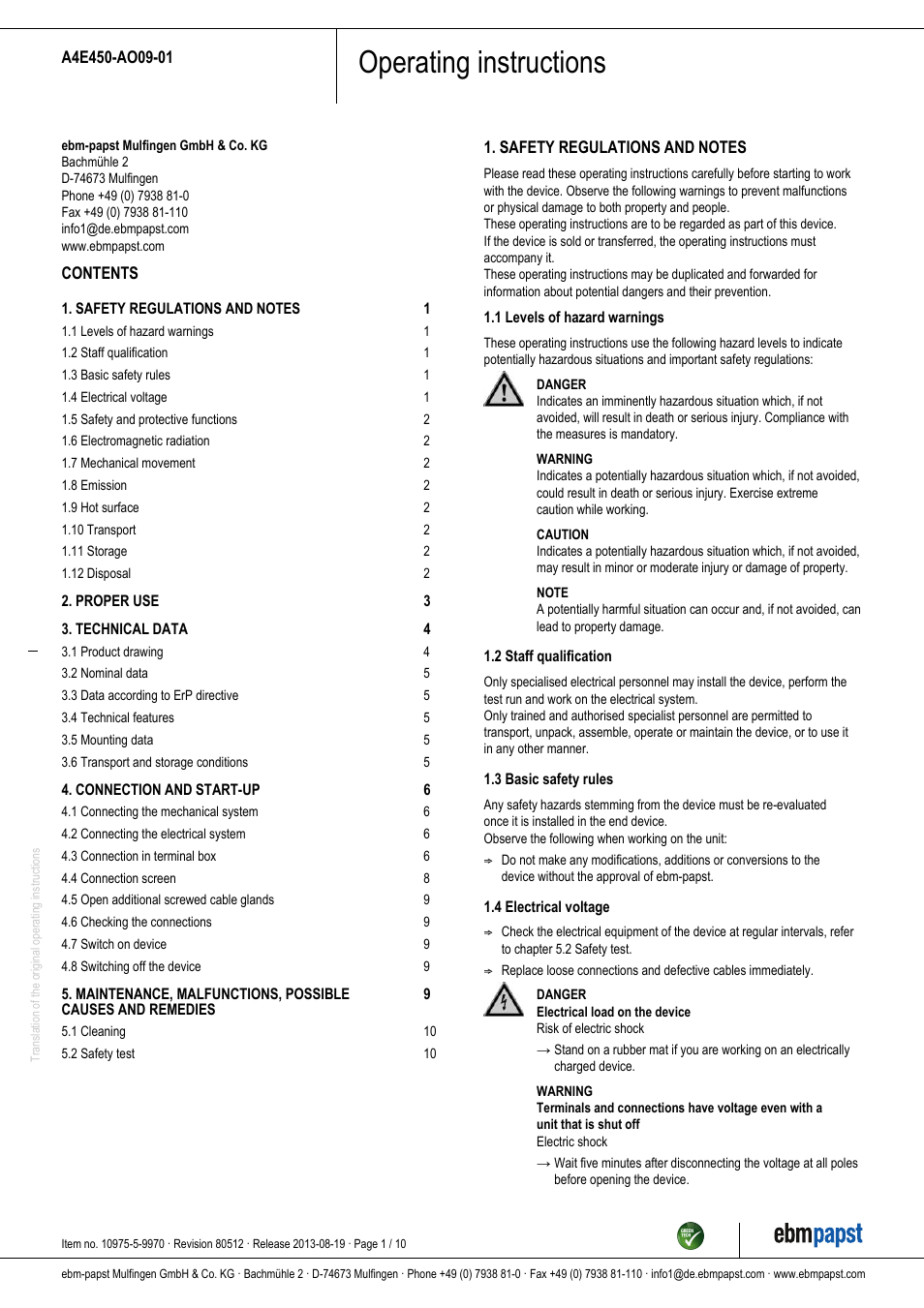 ebm-papst A4E450-AO09-01 User Manual | 10 pages