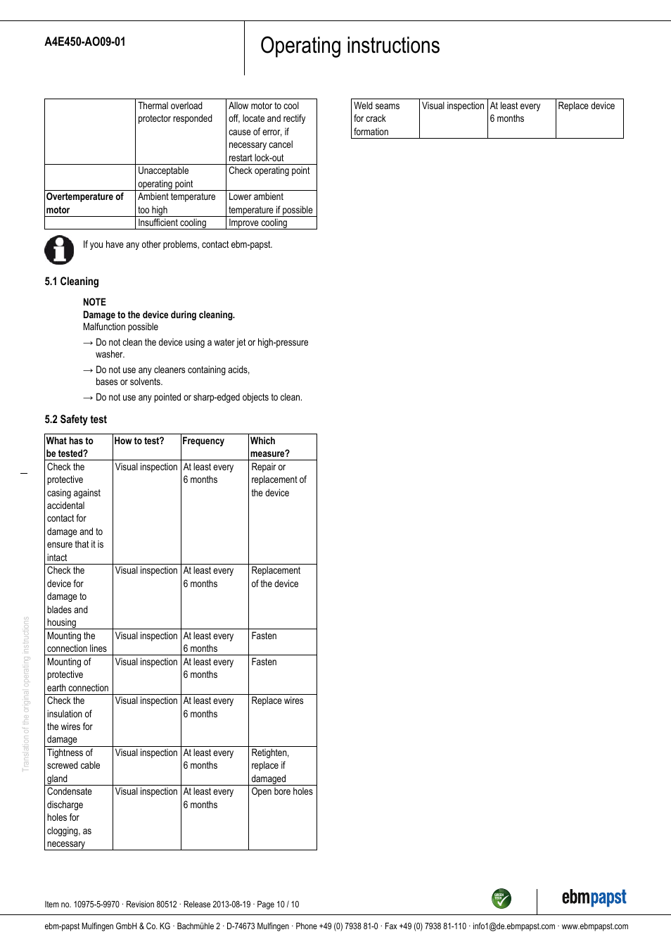 Operating instructions | ebm-papst A4E450-AO09-01 User Manual | Page 10 / 10