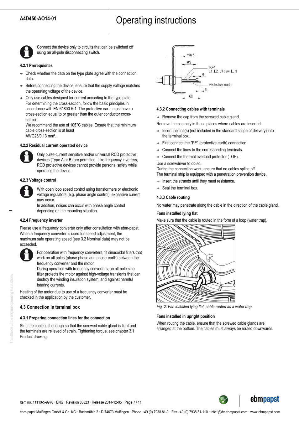 Operating instructions | ebm-papst A4D450-AO14-01 User Manual | Page 7 / 11