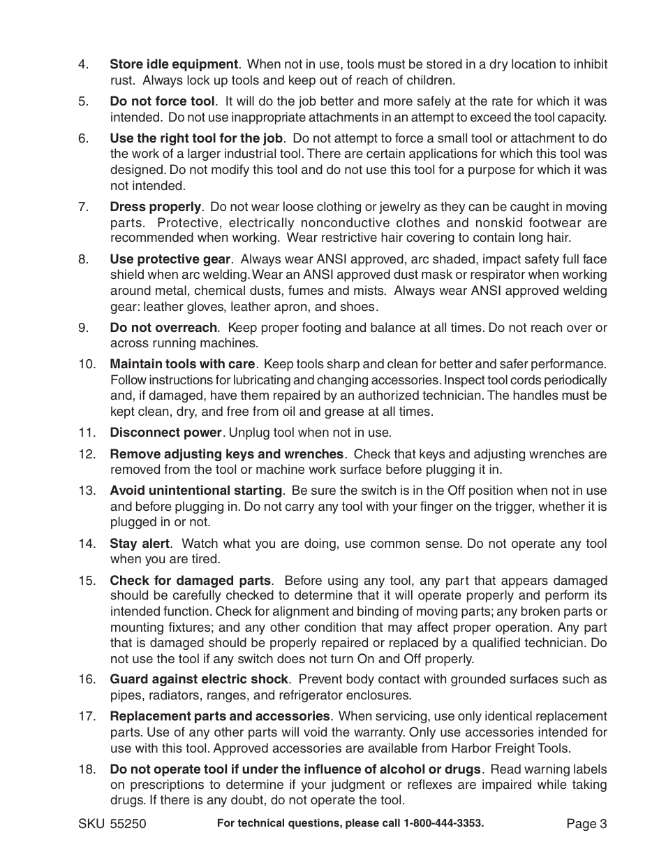 Chicago Electric Model 55250 User Manual | Page 3 / 14