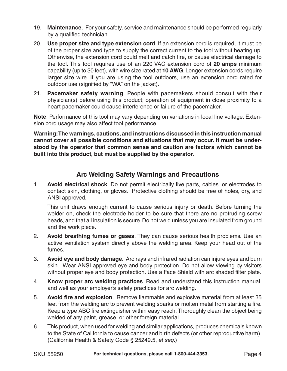 Chicago Electric Model 55250 User Manual | Page 4 / 14