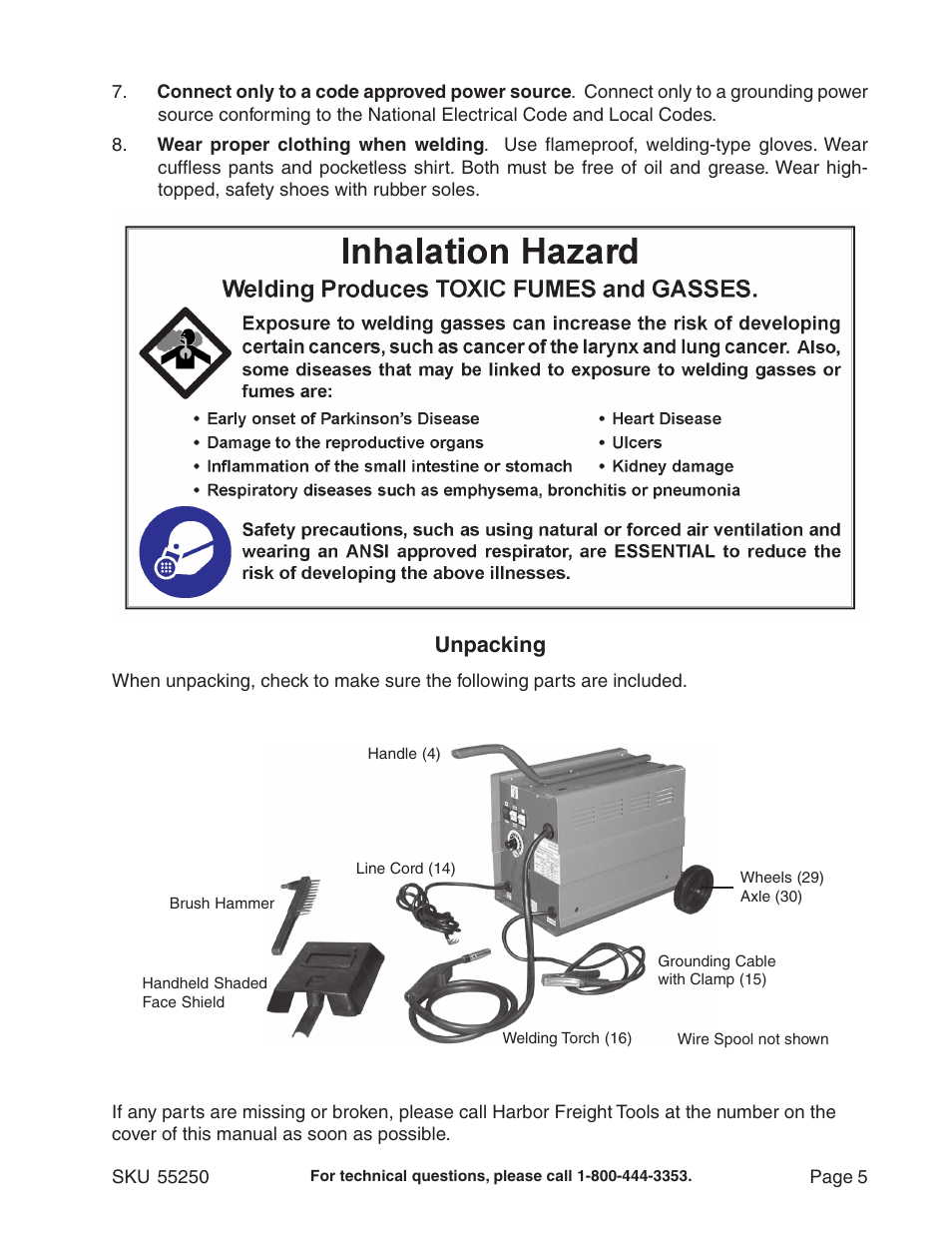 Unpacking | Chicago Electric Model 55250 User Manual | Page 5 / 14