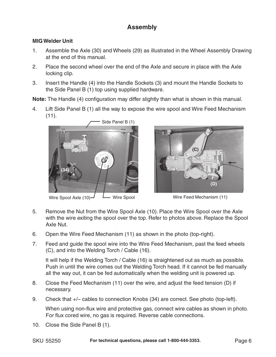 Assembly | Chicago Electric Model 55250 User Manual | Page 6 / 14