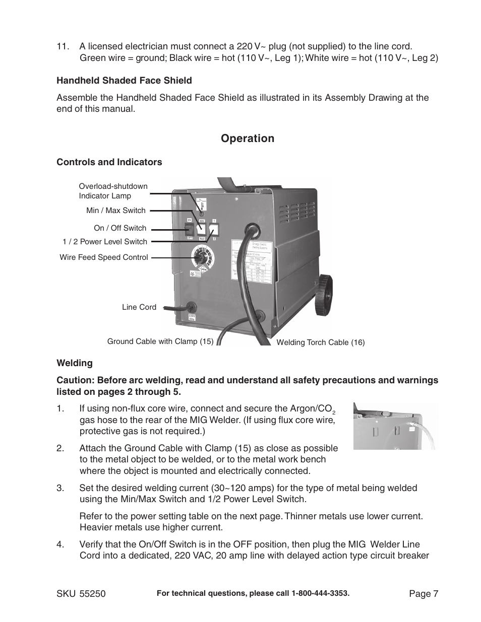 Operation | Chicago Electric Model 55250 User Manual | Page 7 / 14