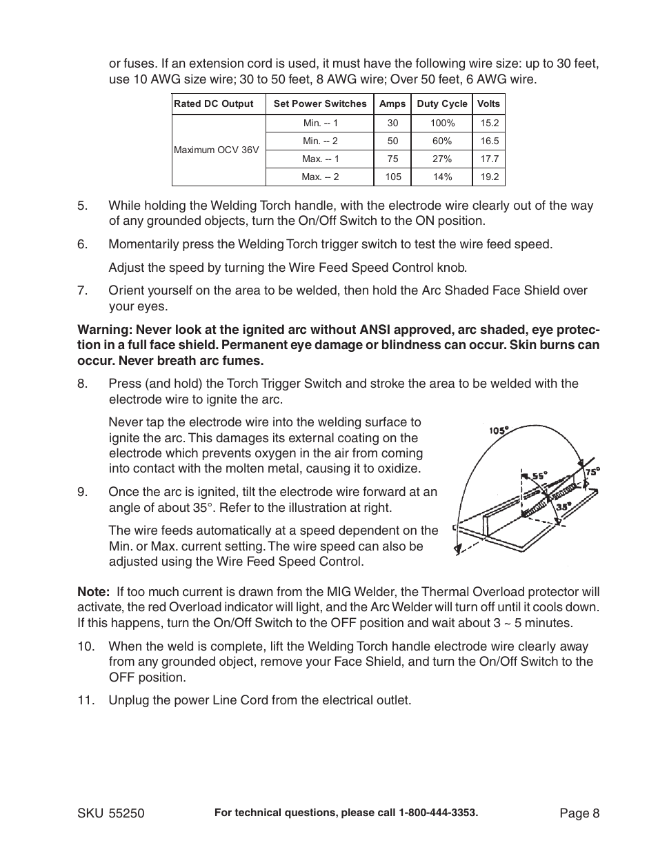 Chicago Electric Model 55250 User Manual | Page 8 / 14