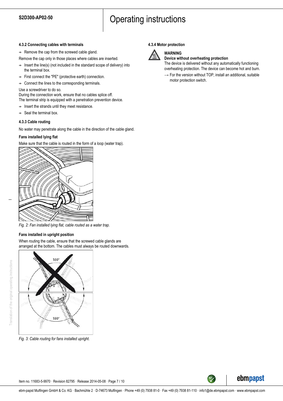 Operating instructions | ebm-papst S2D300-AP02-50 User Manual | Page 7 / 10