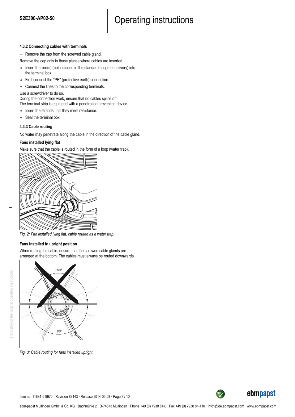 Operating instructions | ebm-papst S2E300-AP02-50 User Manual | Page 7 / 10