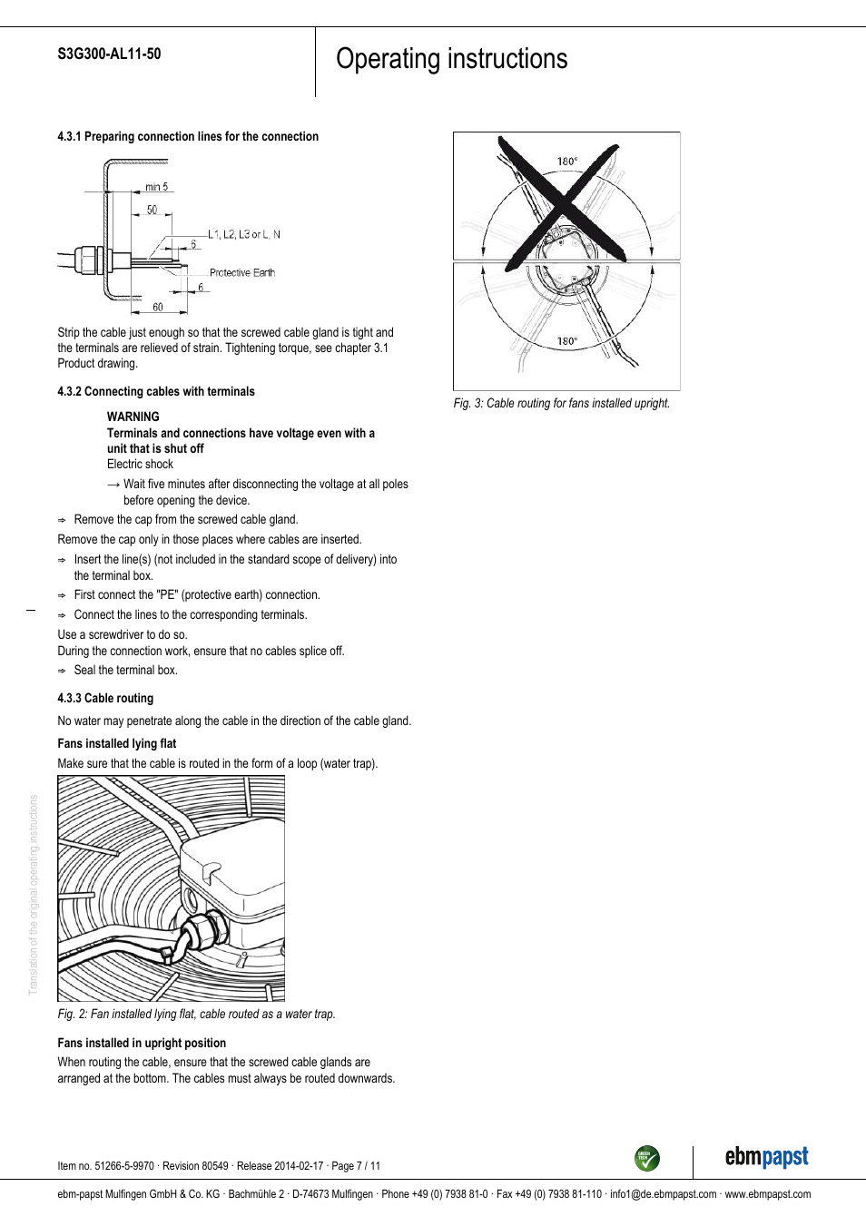 Operating instructions | ebm-papst S3G300-AL11-50 User Manual | Page 7 / 11