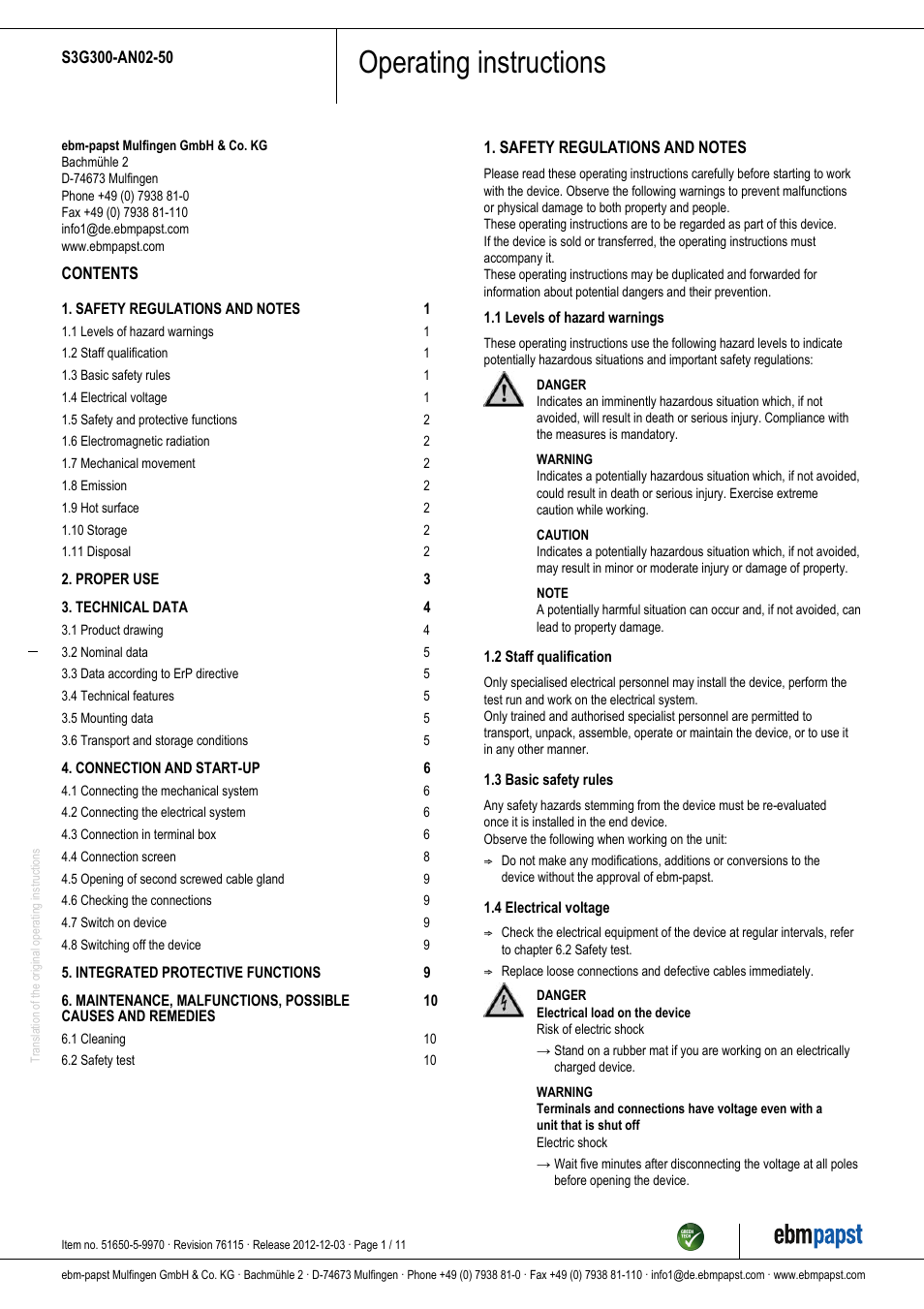 ebm-papst S3G300-AN02-50 User Manual | 11 pages