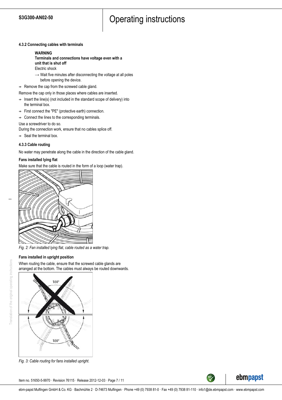 Operating instructions | ebm-papst S3G300-AN02-50 User Manual | Page 7 / 11