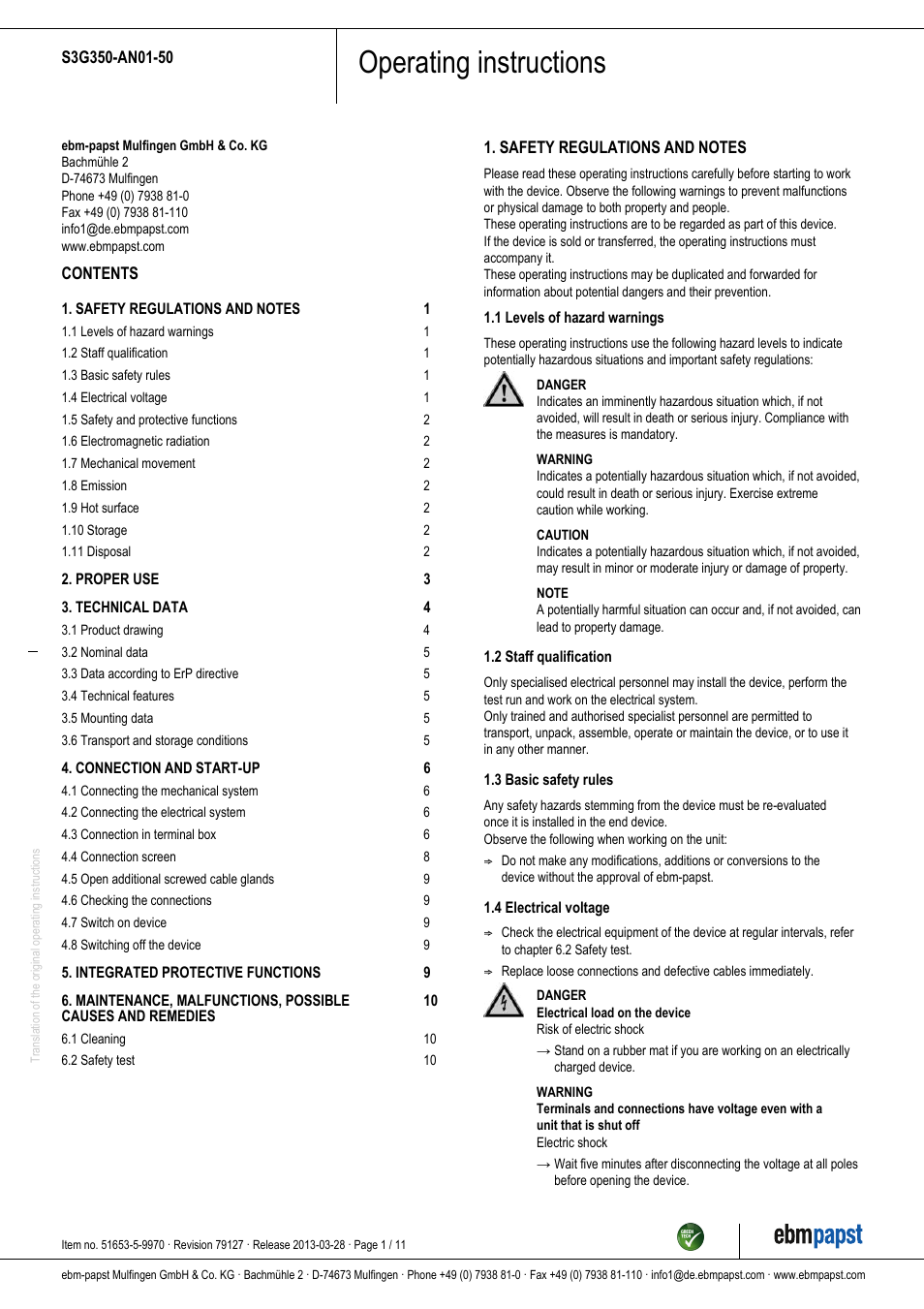 ebm-papst S3G350-AN01-50 User Manual | 11 pages