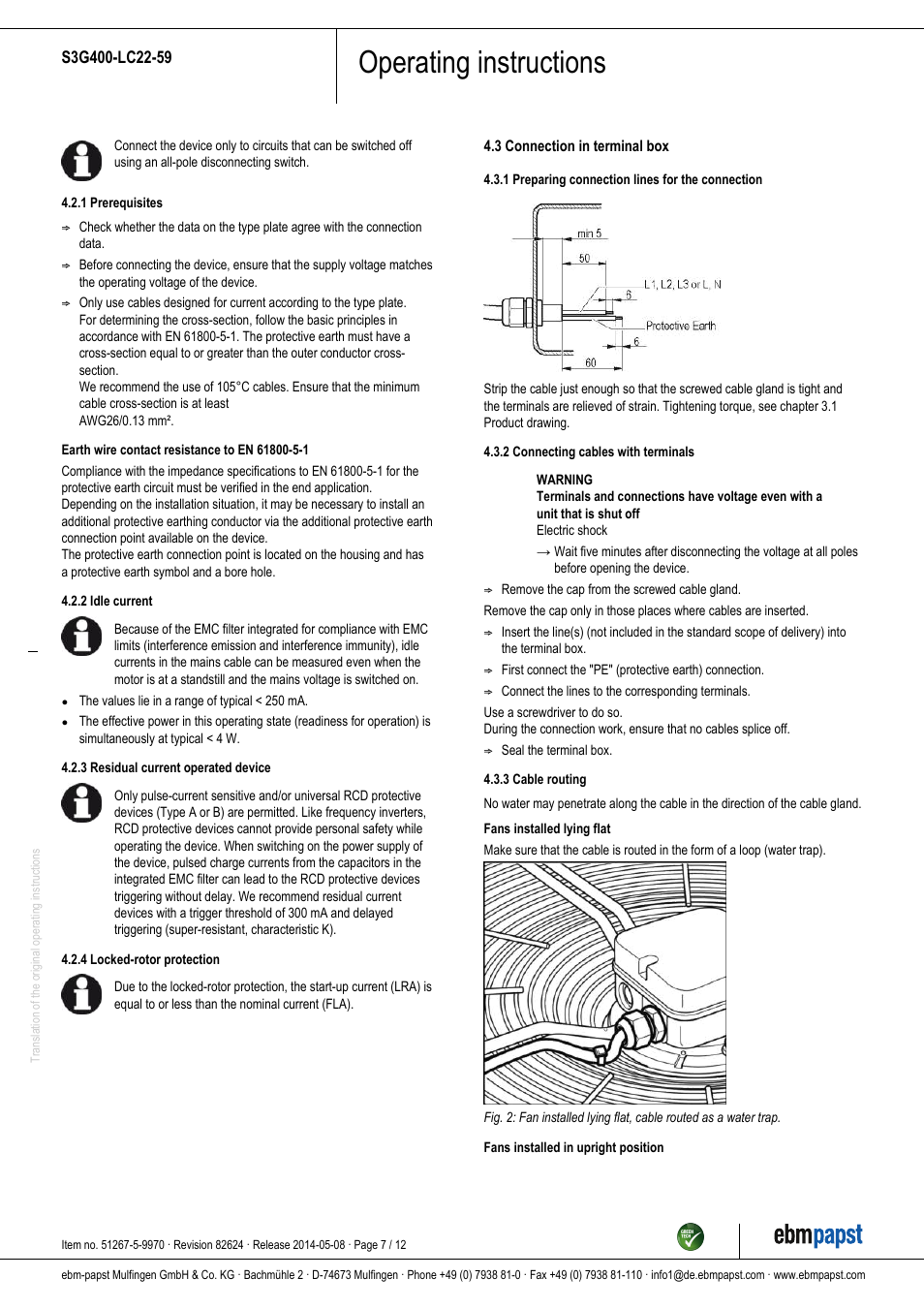 Operating instructions | ebm-papst S3G400-LC22-59 User Manual | Page 7 / 12