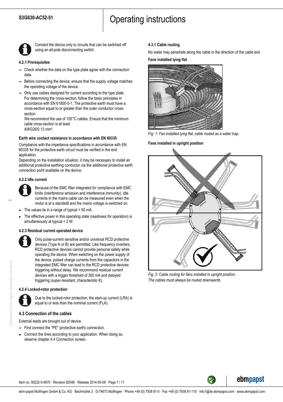 Operating instructions | ebm-papst S3G630-AC52-51 User Manual | Page 7 / 11