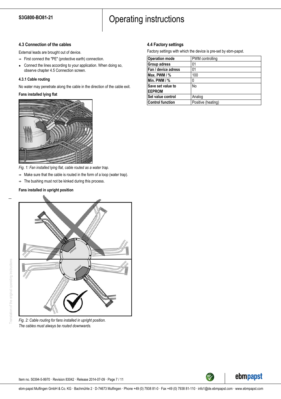 Operating instructions | ebm-papst S3G800-BO81-21 User Manual | Page 7 / 11